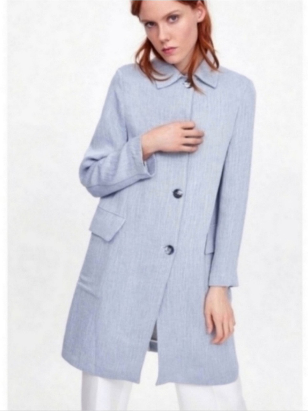 Zara Linen Blend Duster Coat Women S Light Blue